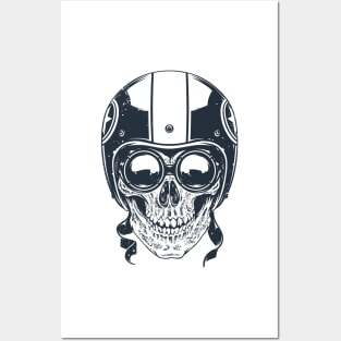 Skull in Racer Helmet Posters and Art
